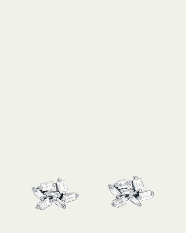 18K White Gold Baguette Diamond Firework Post Earrings